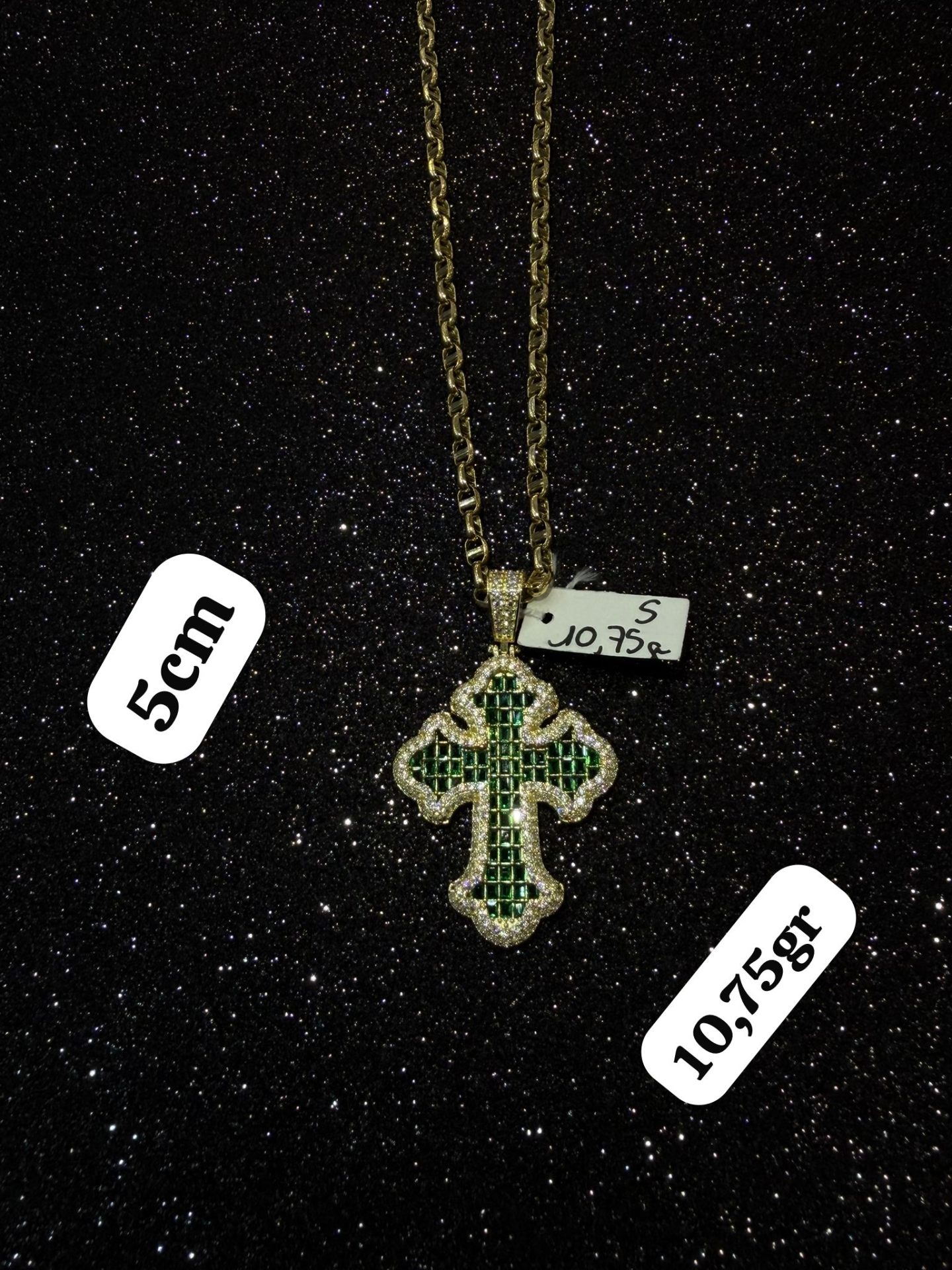 Cruz de oro con esmeraldas y circonitas 10,75gr — Ángel Joyeros Madrid